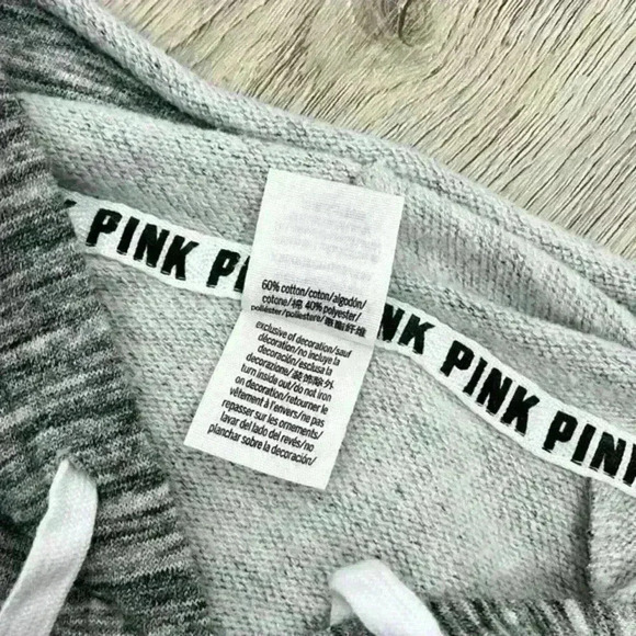 VS PINK Grey Crop Hooded Sweatshirt Size XS - Picture 7 of 11